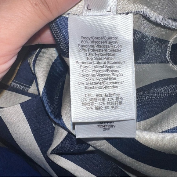 DKNY Navy and Cream Striped Fit and Flare Dress Size 4 - Picture 4 of 12